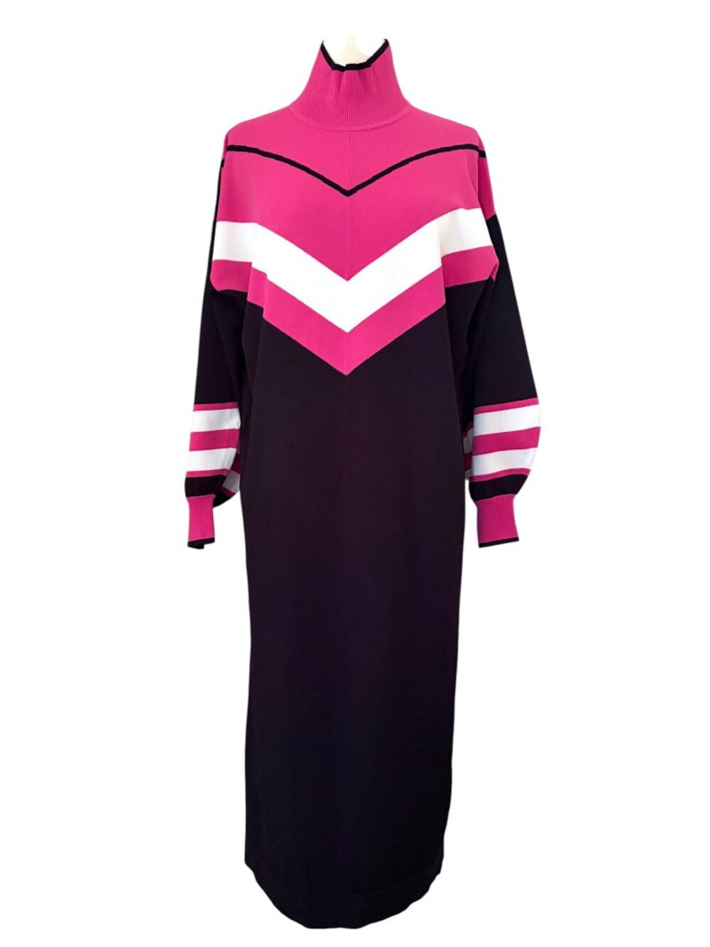 TANYA TAYLOR Chevron turtleneck Midi dress sz M ponte knit